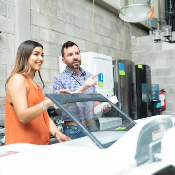 Un couple regarde une machine à laver